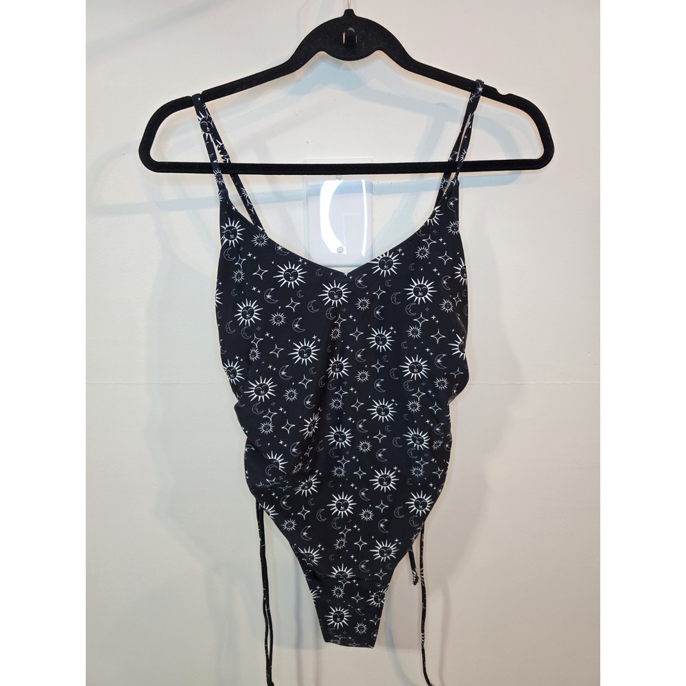 Cyn & Luca Womens Large‎ Celestial Print Swim Suit One Piece Tie Ruched Sides